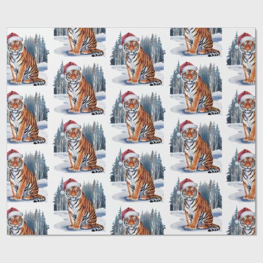 Papier Cadeau Trendy Tiger with Santa Hat Christmas (Plat)