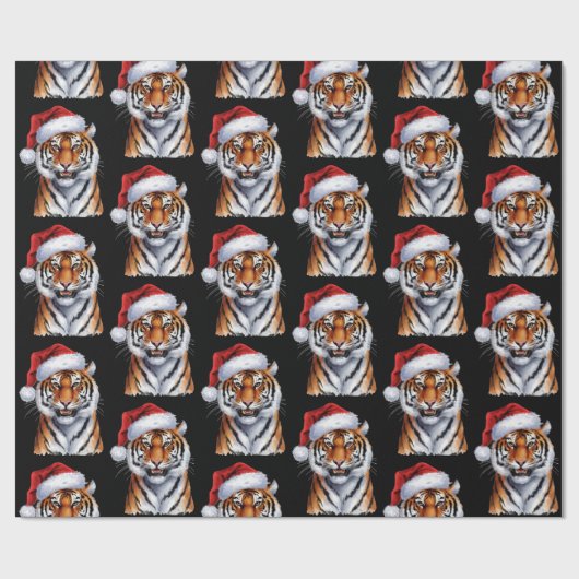 Papier Cadeau Trendy Tiger with Santa Hat Christmas Black (Plat)