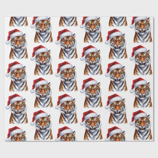 Papier Cadeau Trendy Tiger with Santa Hat Christmas Green (Plat)