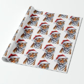 Papier Cadeau Trendy Tiger with Santa Hat Christmas Green (Déroulé)