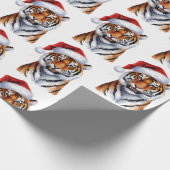 Papier Cadeau Trendy Tiger with Santa Hat Christmas Green (Coin)
