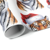 Papier Cadeau Trendy Tiger with Santa Hat Christmas Green (Coin rond)