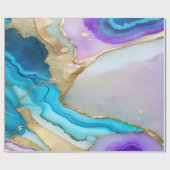 Papier Cadeau Trendy Violet Bleu Or Marbre Granite Pierre (Plat)