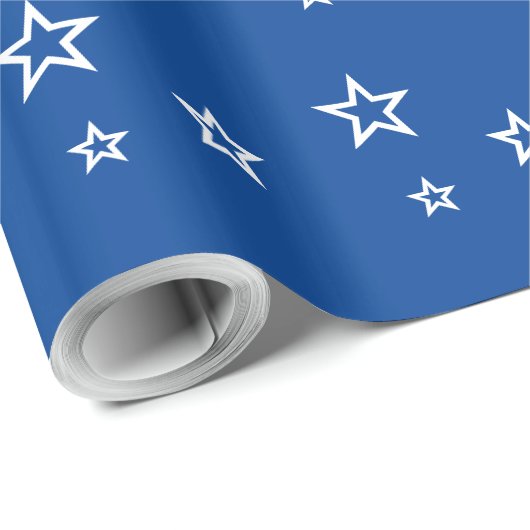 Papier Cadeau Trendy White Star Pattern Blue (Coin rond)