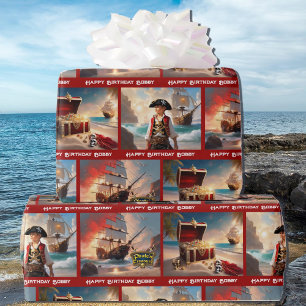 Papier Cadeau Trésor de pirate Nom personnalisé pour l'anniversa