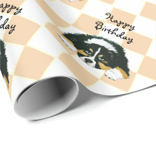 Papier Cadeau Tri chiot de noir australien de berger - Jacquard