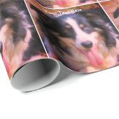 Papier Cadeau Tri Couleur Bordure Collie Chien Personnalisé (Coin rond)