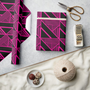 Papier Cadeau Triangle en Magenta et Noir