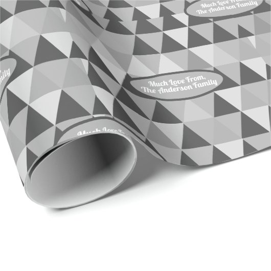 Papier Cadeau Triangles Abstraits gris Arbre à pin rétro Noël (Coin rond)