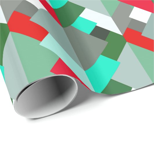 Papier Cadeau Triangles Abstraits modernes, Turquoise, Rouge et (Coin rond)