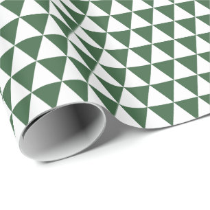 Papier Cadeau Triangles blancs et verts chasseur
