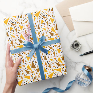 Papier Cadeau Triangles bruns jaunes sur fond blanc rétro