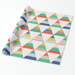 Papier Cadeau Triangles de Noël colorés en patchwork festif