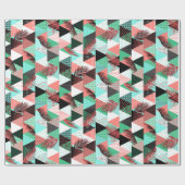 Papier Cadeau Triangles de style Memphis Turquoise corail (Plat)