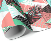 Papier Cadeau Triangles de style Memphis Turquoise corail (Coin rond)