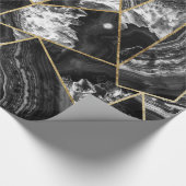 Papier Cadeau Triangles géométriques d'agate d'or blanc noir de (Coin)