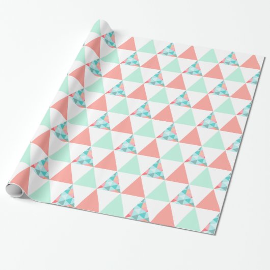 Papier Cadeau Triangles géométriques Mint vert Coral rose Motif (Déroulé)