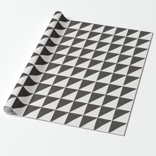 Papier Cadeau Triangles géométriques noirs et blanc cassé (Déroulé)