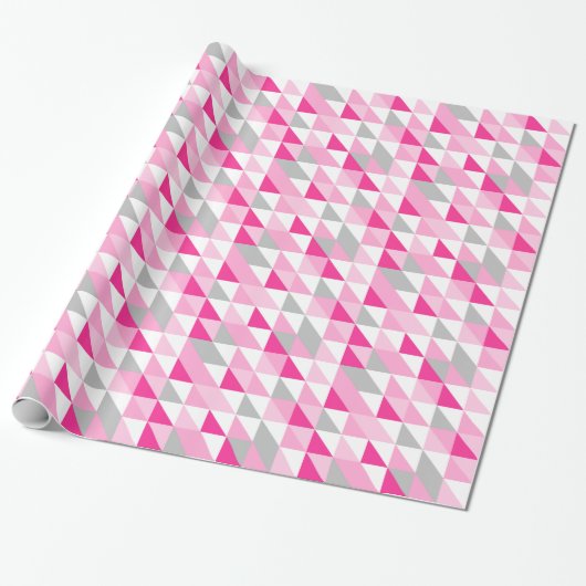 Papier Cadeau Triangles gris blanc rose géométrique Motif (Déroulé)