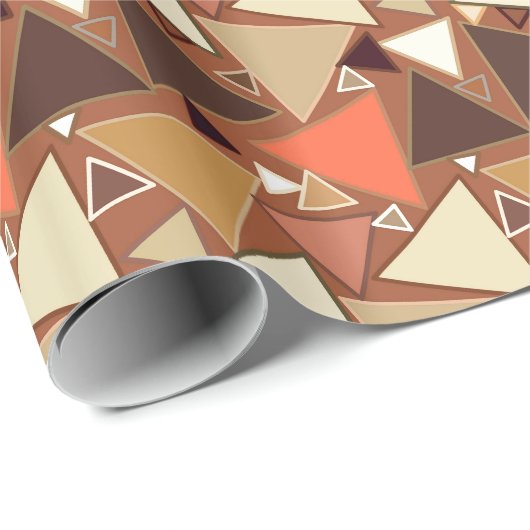 Papier Cadeau Triangles modernes du milieu du siècle, Tan, Brown (Coin rond)