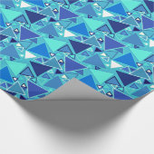 Papier Cadeau Triangles modernes du milieu du siècle, tons bleus (Coin)