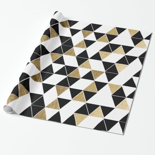 Papier Cadeau Triangles modernes noires, blanches, et de Faux (Déroulé)