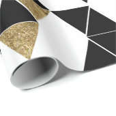 Papier Cadeau Triangles modernes noires, blanches, et de Faux (Coin rond)