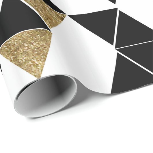 Papier Cadeau Triangles modernes noires, blanches, et de Faux (Coin rond)