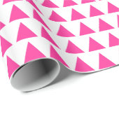 Papier Cadeau Triangles - Rose chaud sur blanc (Coin rond)
