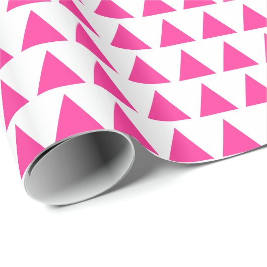 Papier Cadeau Triangles - Rose chaud sur blanc (Coin rond)