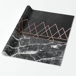 Papier Cadeau Triangles roses élégantes d'or et marbre noir et