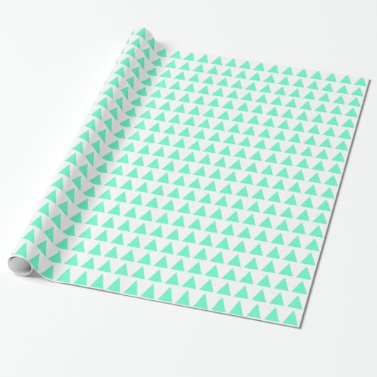 Papier Cadeau Triangles - Turquoise sur Blanc (Déroulé)