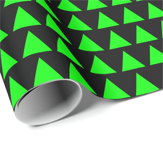 Papier Cadeau Triangles - Vert sur Noir (Coin rond)