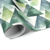 Papier Cadeau Triangles verts et bleus sur fond blanc (Coin rond)
