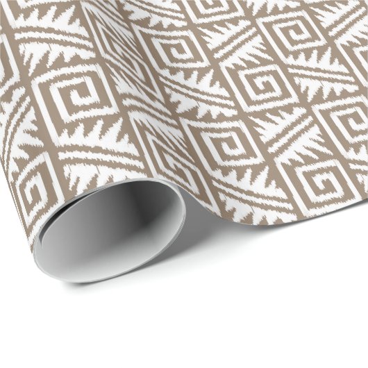 Papier Cadeau Tribal aztèque d'Ikat - Taupe Tan et crème (Coin rond)