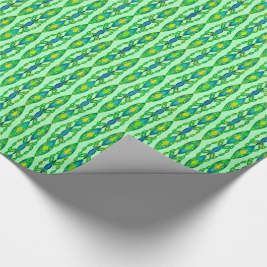 Papier Cadeau Tribal Batik - Mint, Emerald Green et Blue (Coin)