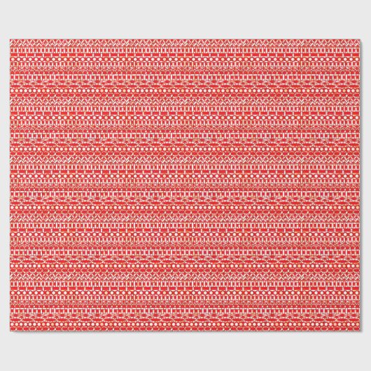 Papier Cadeau Tribal Batik - Rouge profond, marron et blanc (Plat)
