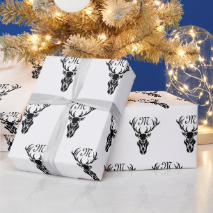 Papier Cadeau Tribal Black Stag Silhouette Monogramme