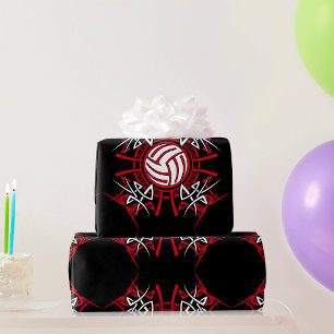 Papier Cadeau Tribal de volleyball Mandala Sports rouges et noir