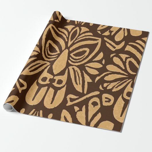 Papier Cadeau Tribal-Inspired Tiki Brown Pattern with Island Vib (Déroulé)