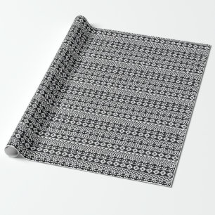 Papier Cadeau Tribu aztèque : motif blanc grinçant.