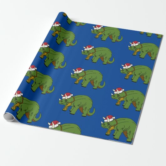 Papier Cadeau Tricératops de Noël Dinosaure papier enveloppant (Déroulé)