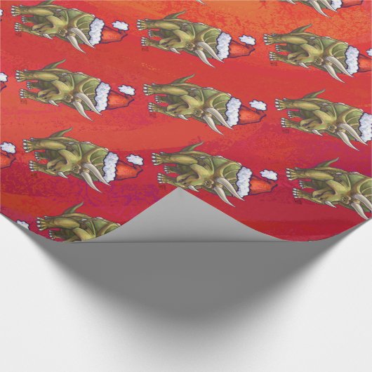 Papier Cadeau Tricératops Noël En Rouge (Coin)