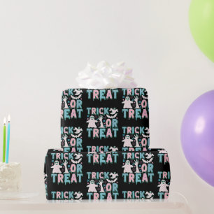 Papier Cadeau Trick or Treat Fantômes Mignon Halloween Noir