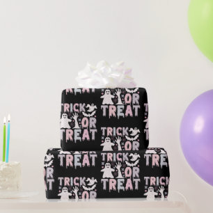 Papier Cadeau Trick or Treat Fantômes Mignon Halloween Noir