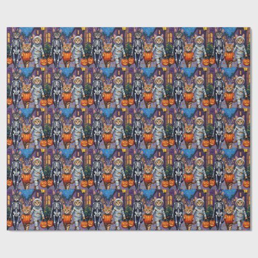 Papier Cadeau Trick ou traitement de chats de Maine Coon à Hallo (Plat)