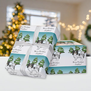 Papier Cadeau Tricolore Papillon Cute Dog Dans Une Forêt D'Hiver