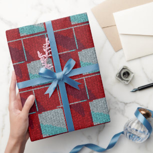 Papier Cadeau Tricot Knit rouge et beige Papier d'enveloppement
