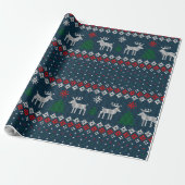 Papier Cadeau Tricot Motif Noël Pin Arbres Cerf Rustique (Déroulé)