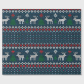 Papier Cadeau Tricot Motif Noël Pin Arbres Cerf Rustique (Plat)